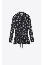 Load image into Gallery viewer, Saint Laurent Mini Lavallière Dress In Black Etamine With A Multicolored Daisy Print